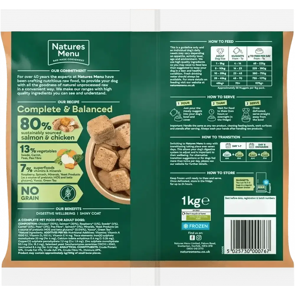Natures Menu Salmon and Chicken Dog Food Pouch for Adult Dogs with Superfoods