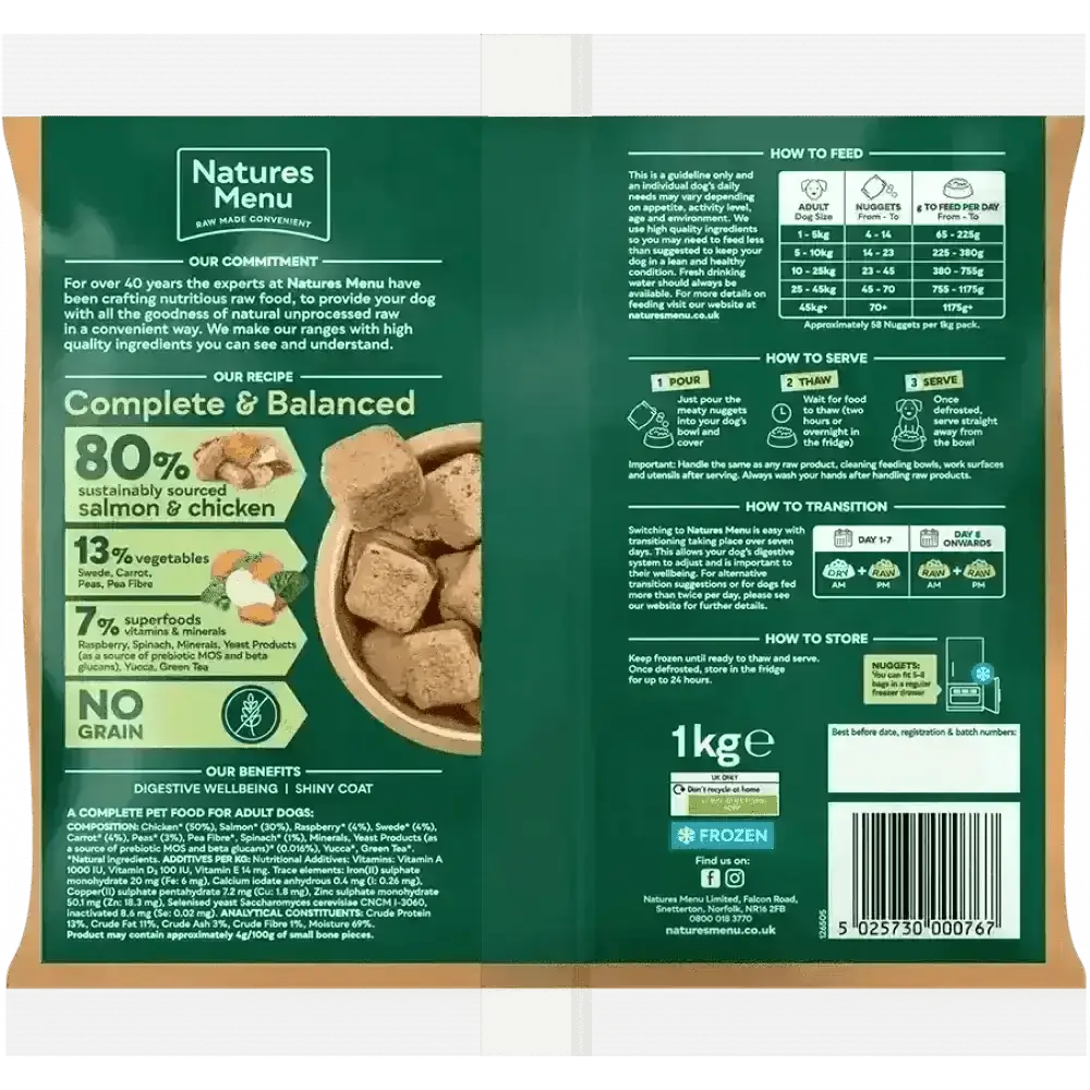 Natures Menu Salmon and Chicken Dog Food Pouch for Adult Dogs with Superfoods
