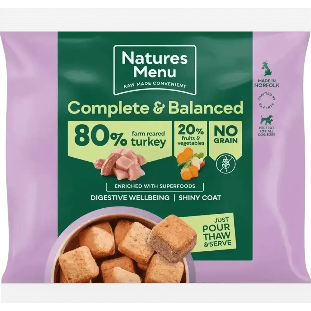 Natures Menu 80/20 Turkey with Superfoods dog food pouch, grain-free and balanced for adult dogs