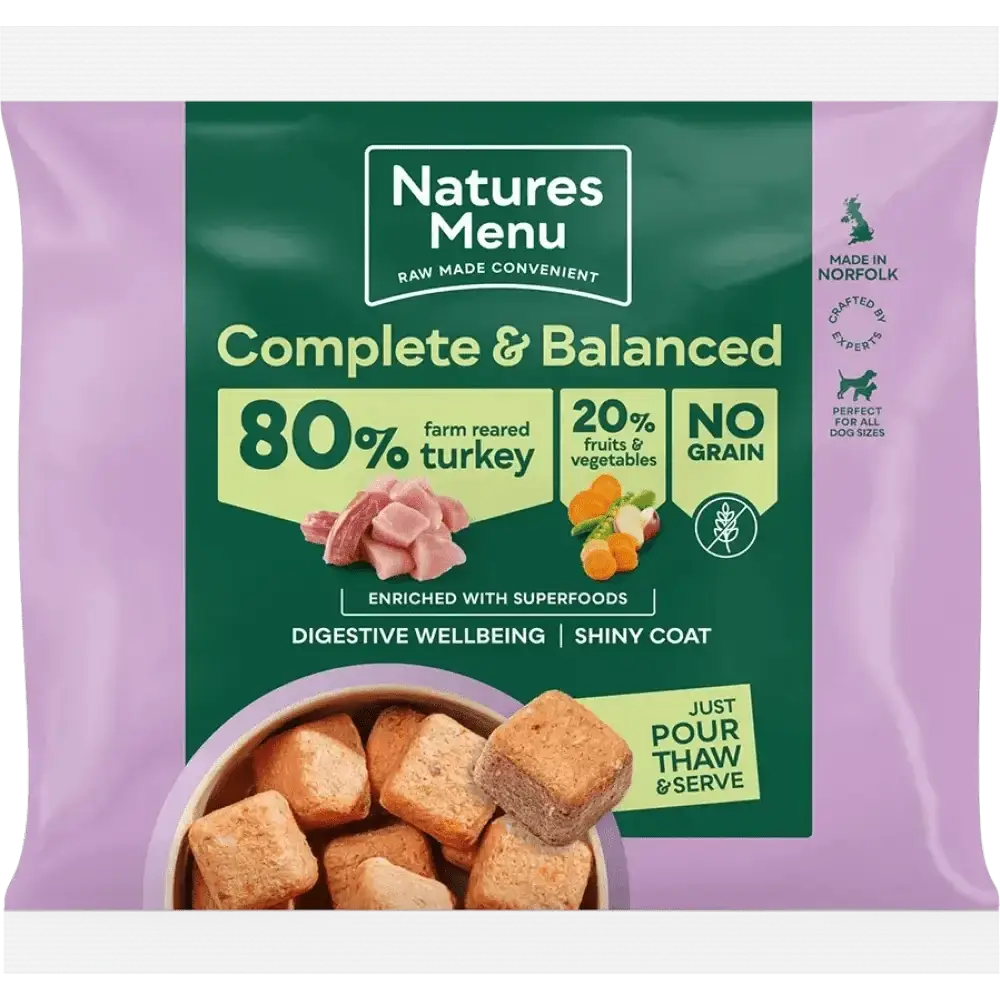 Natures Menu 80/20 Turkey with Superfoods dog food pouch, grain-free and balanced for adult dogs