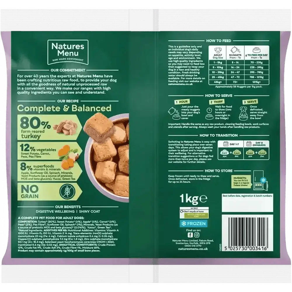 Natures Menu 80/20 Turkey with Superfoods for Adult Dogs, complete and balanced dog food bag