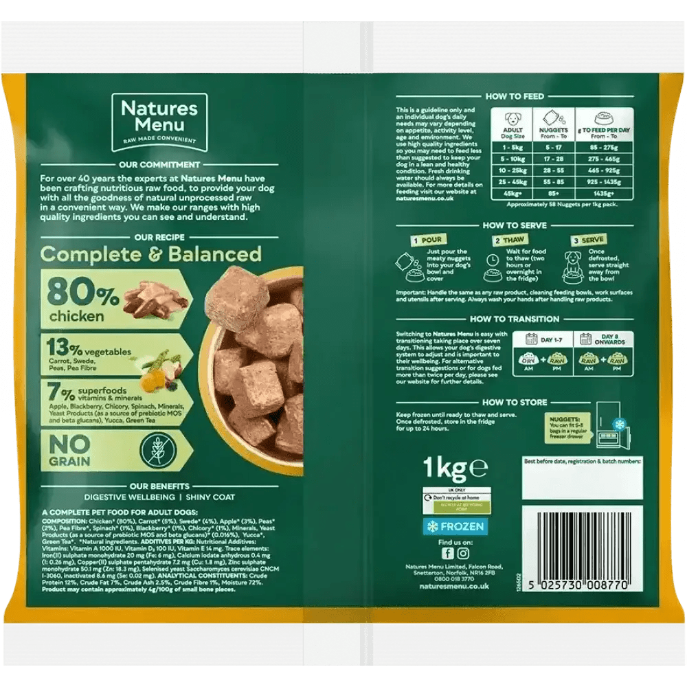 Natures Menu 80/20 Chicken with Superfoods for Adult Dogs, balanced single protein dog food bag