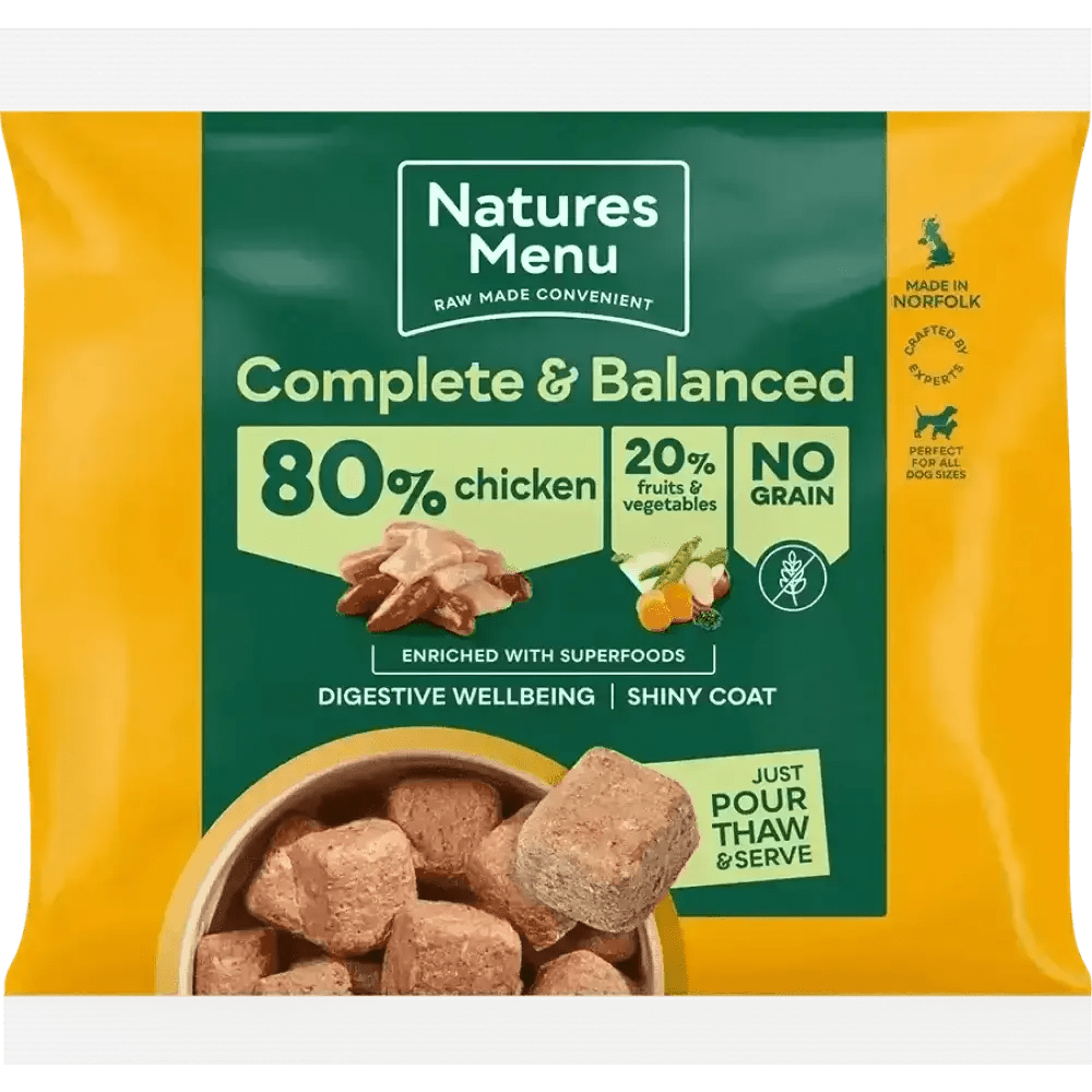 Natures Menu 80/20 Chicken with Superfoods for Adult Dogs, complete balanced single protein dog food pouch