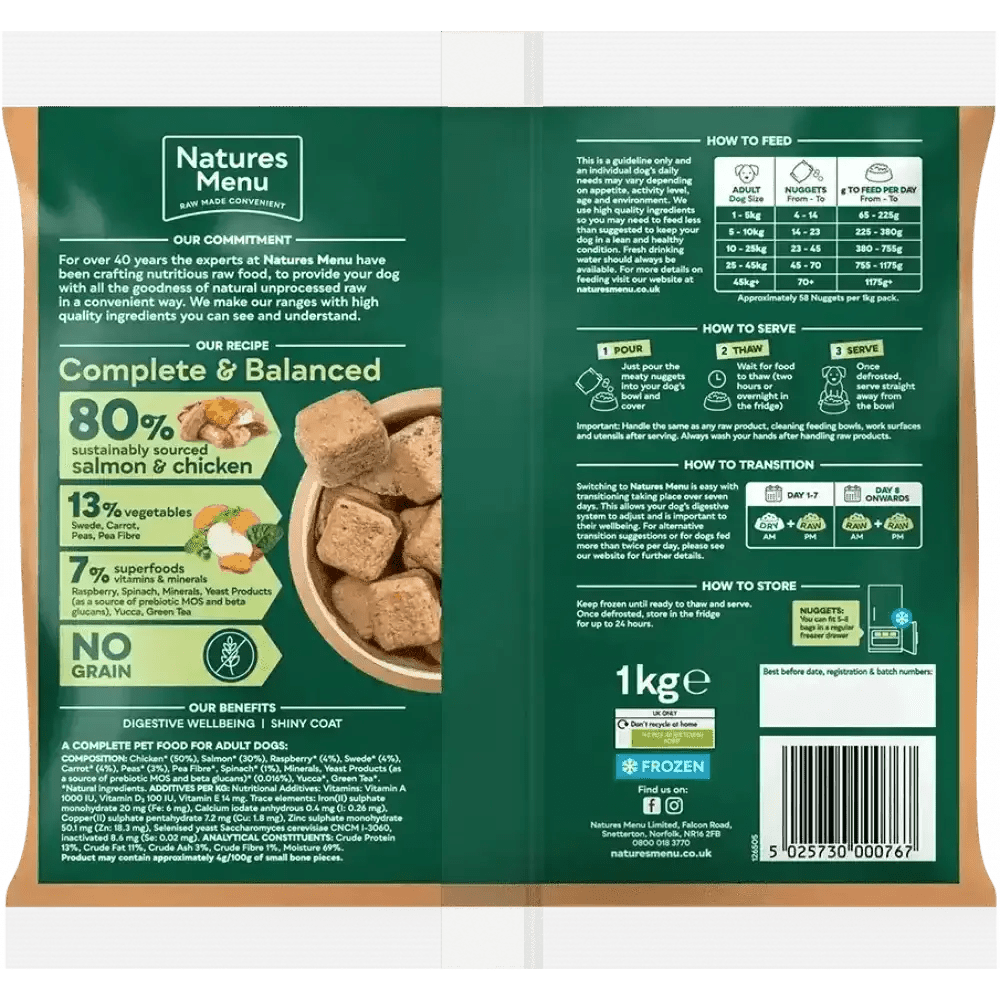 Natures Menu Salmon and Chicken Dog Food Pouch for Adult Dogs with Superfoods