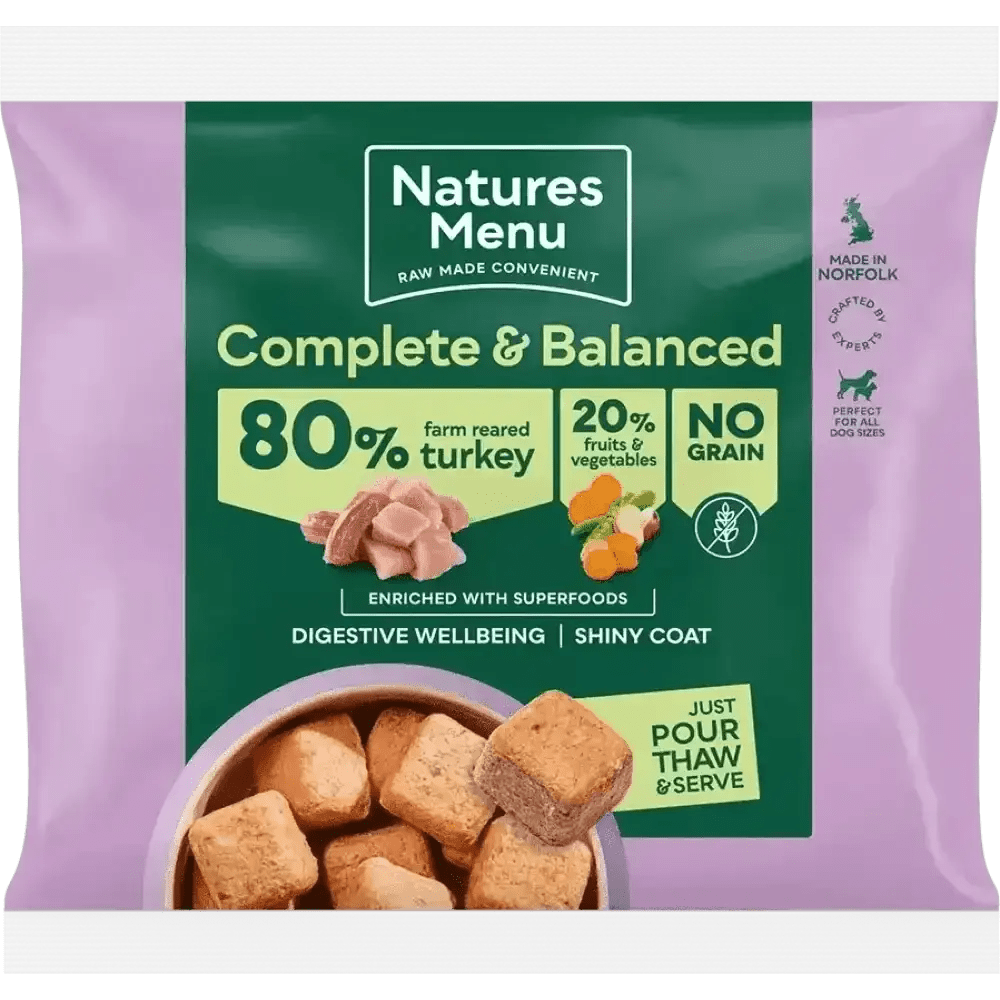 Natures Menu 80/20 Turkey with Superfoods dog food pouch, grain-free and balanced for adult dogs