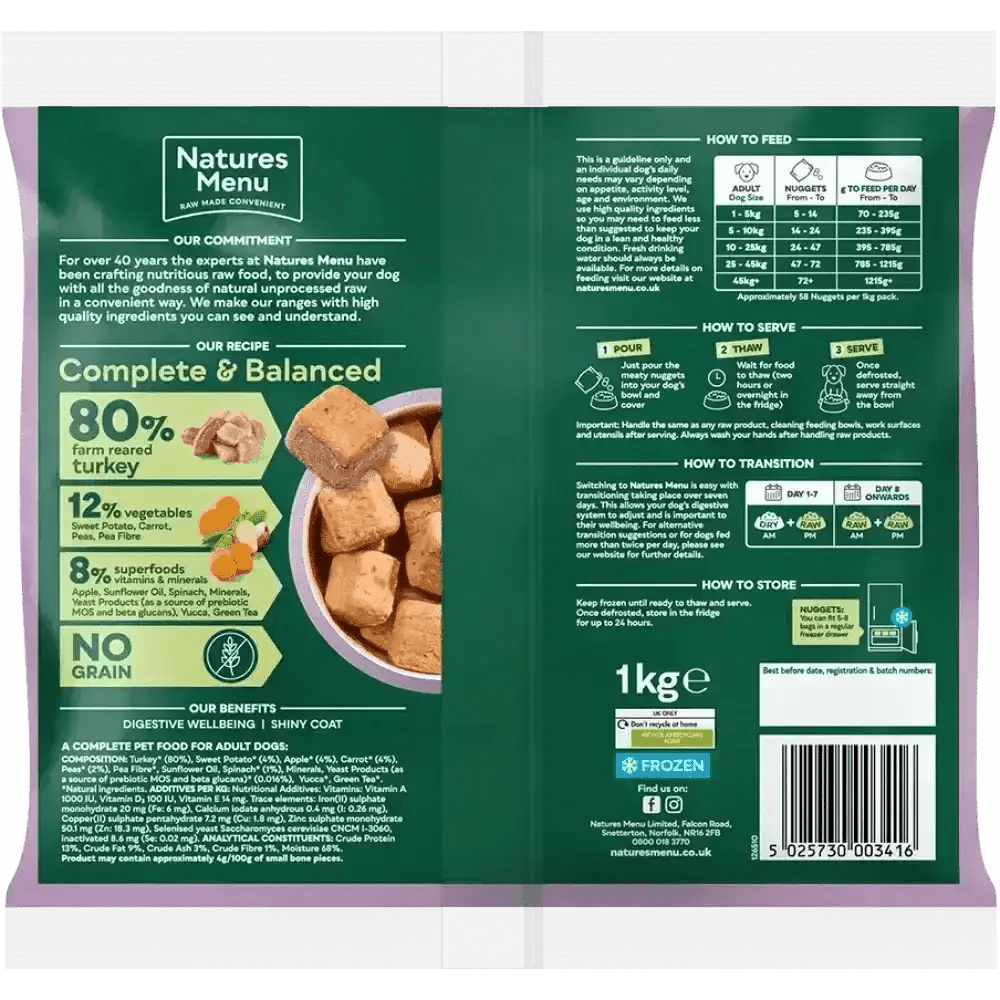 Natures Menu 80/20 Turkey with Superfoods for Adult Dogs, complete and balanced dog food bag