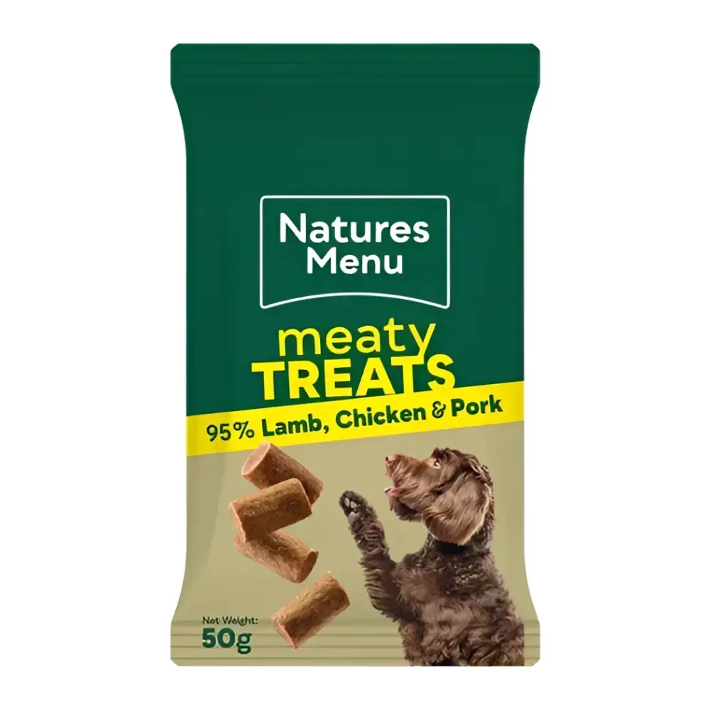 Natures Menu Chicken & Lamb Mini Treats with 95% real meat lamb, chicken, and pork flavor