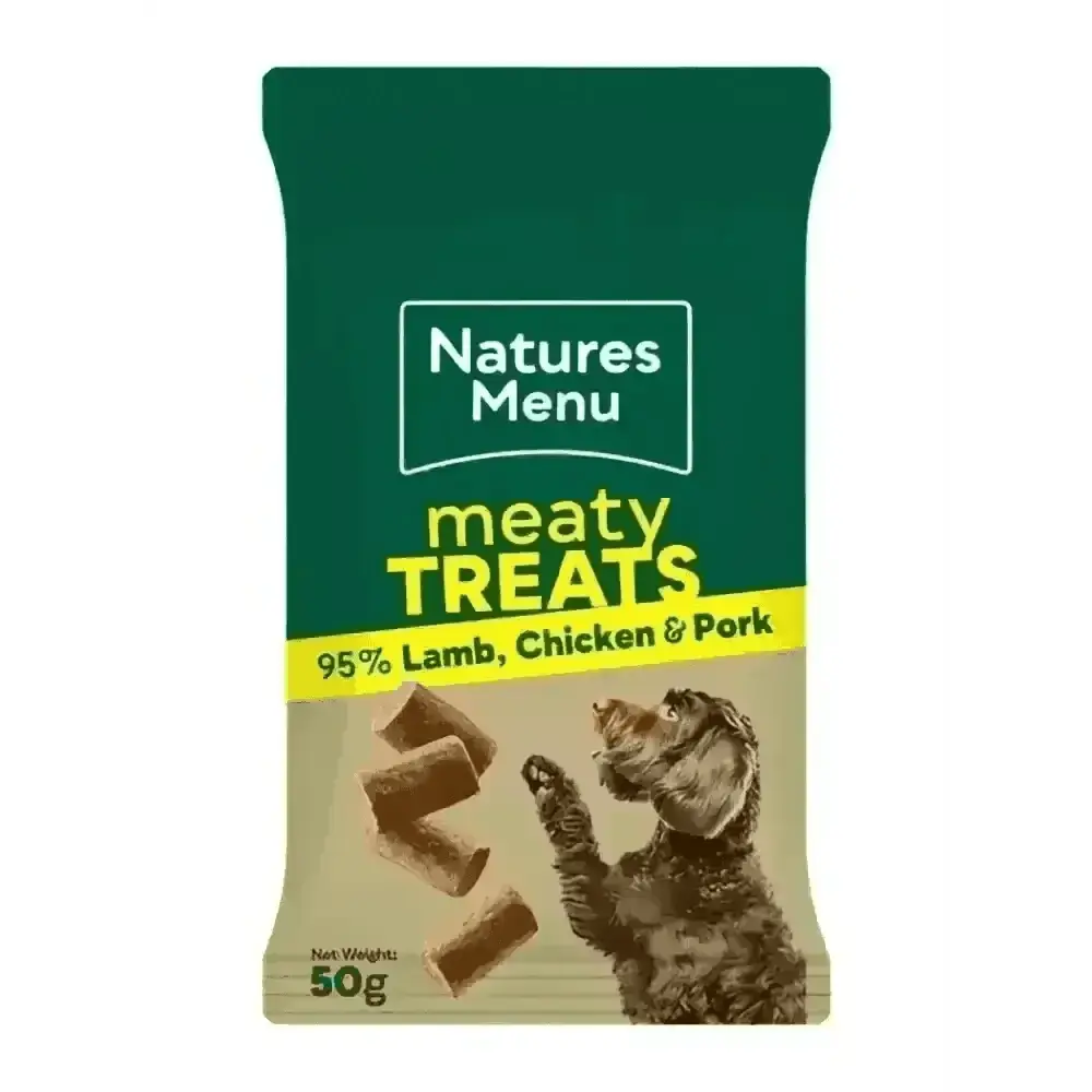 Natures Menu Chicken & Lamb Mini Treats with 95% real meat lamb, chicken, and pork flavor