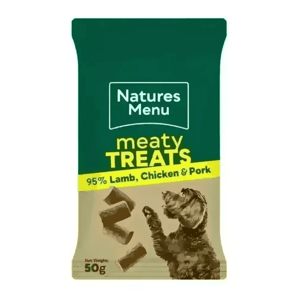 Natures Menu Chicken & Lamb Mini Treats with 95% real meat lamb, chicken, and pork flavor