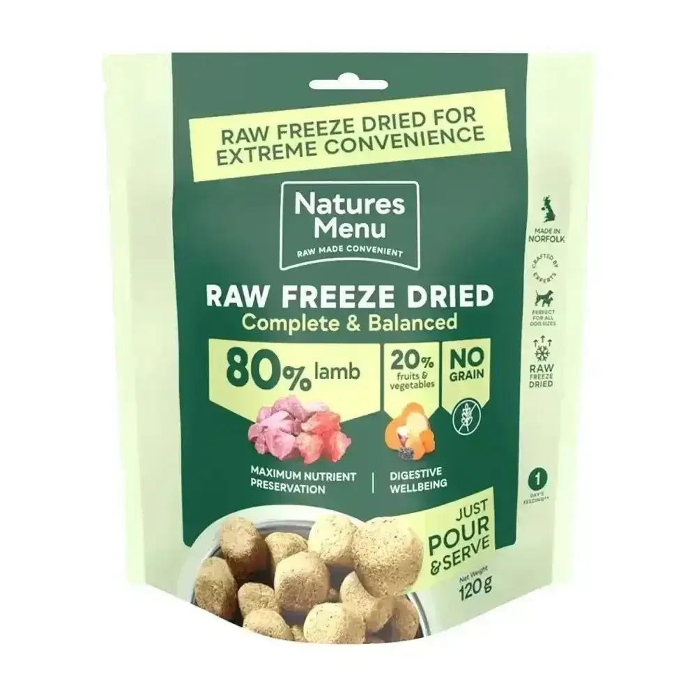Natures Menu freeze dried dog food: 80/20 lamb pouch 120g