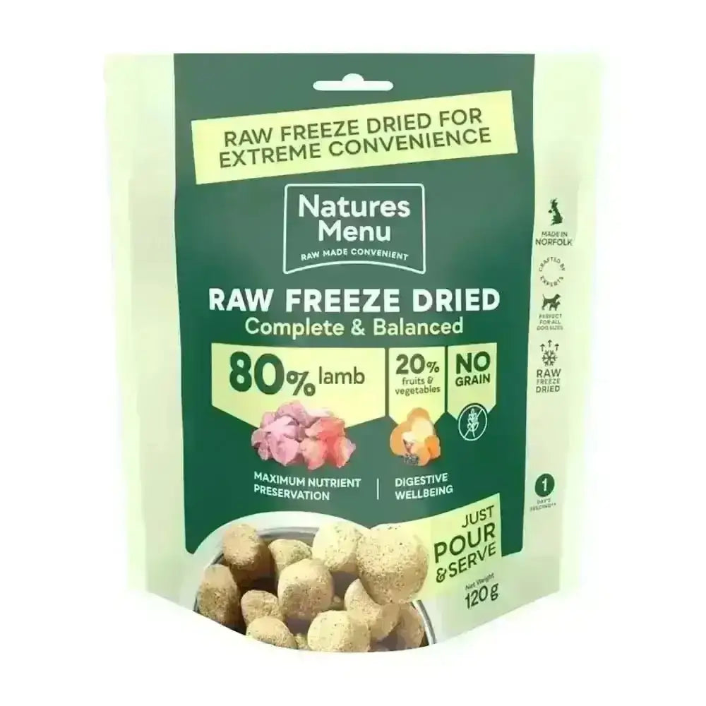 Natures Menu freeze dried dog food: 80/20 lamb pouch 120g