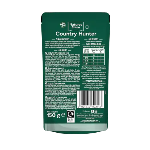 Natures Menu Country Hunter Grass Grazed Beef Wet Dog Food Pouches - Natural Wet Dog Food