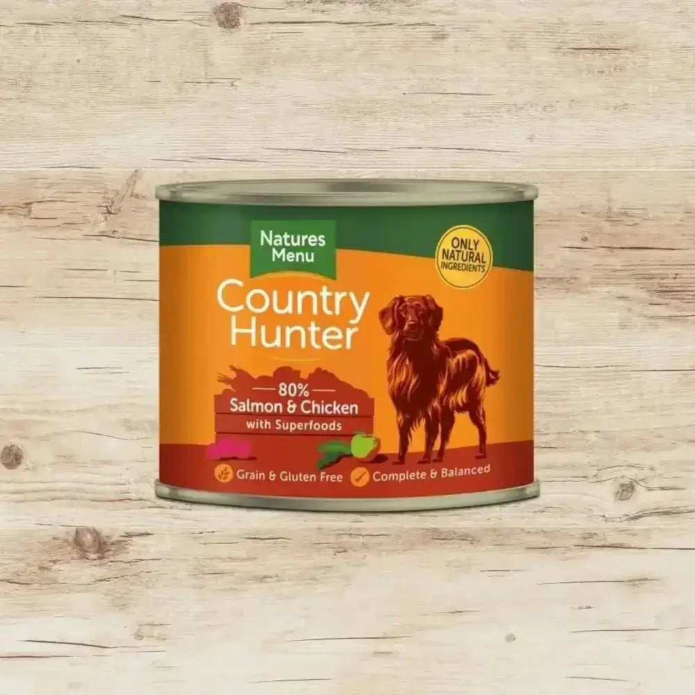 Natures Menu Country Hunter Salmon and Chicken Can with responsibly sourced salmon and quality cuts