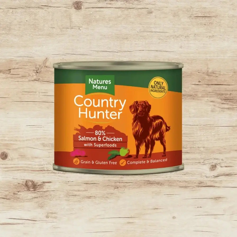 Natures Menu Country Hunter Salmon and Chicken Can with responsibly sourced salmon and quality cuts