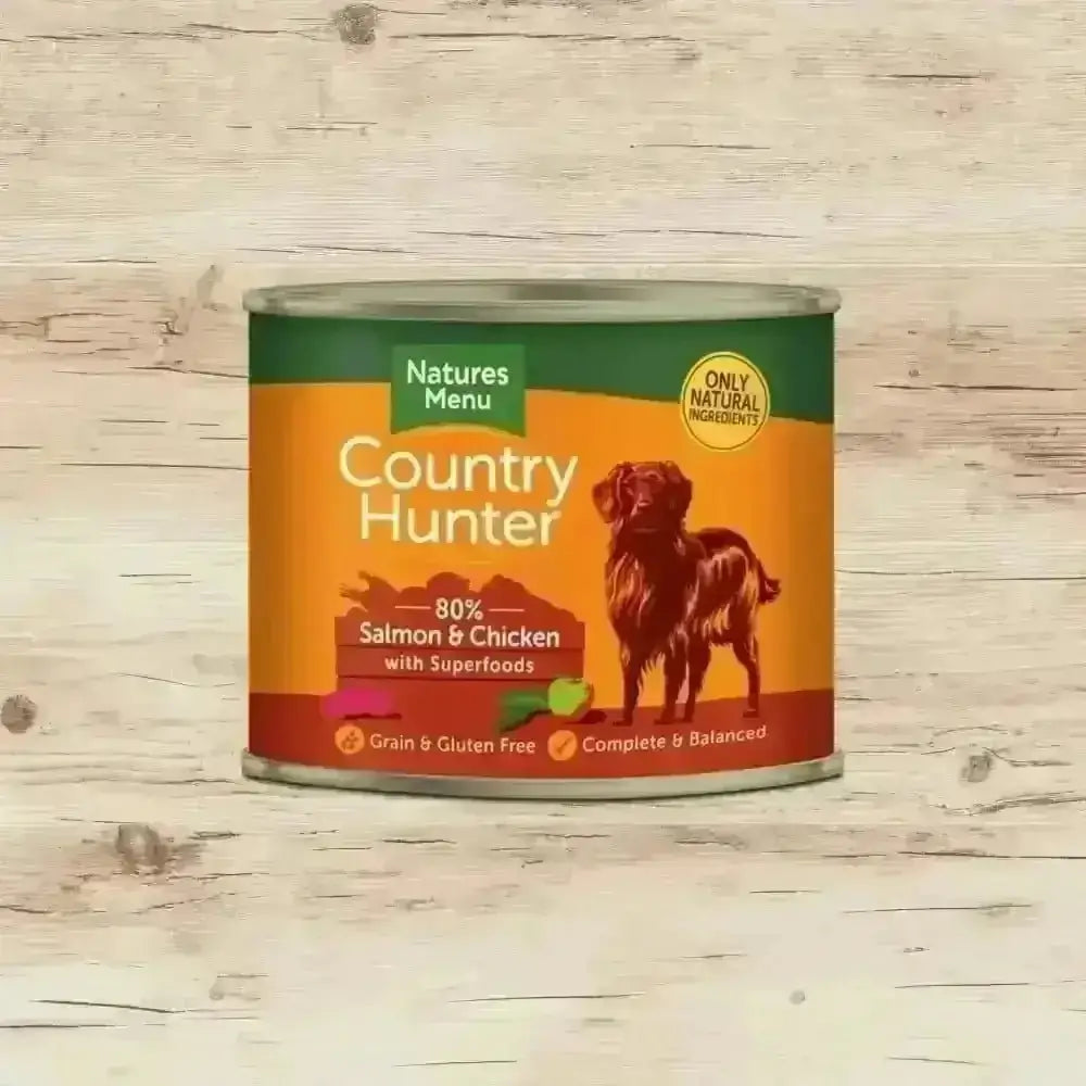 Natures Menu Country Hunter Salmon and Chicken Can with responsibly sourced salmon and quality cuts