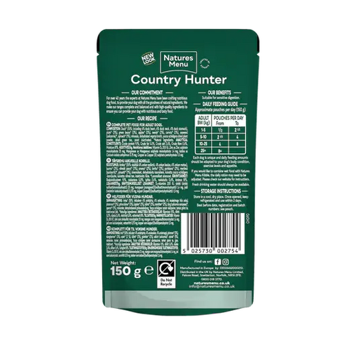 Natures Menu Country Hunter Succulent Duck Wet Dog Food Pouches - Natural Wet Dog Food