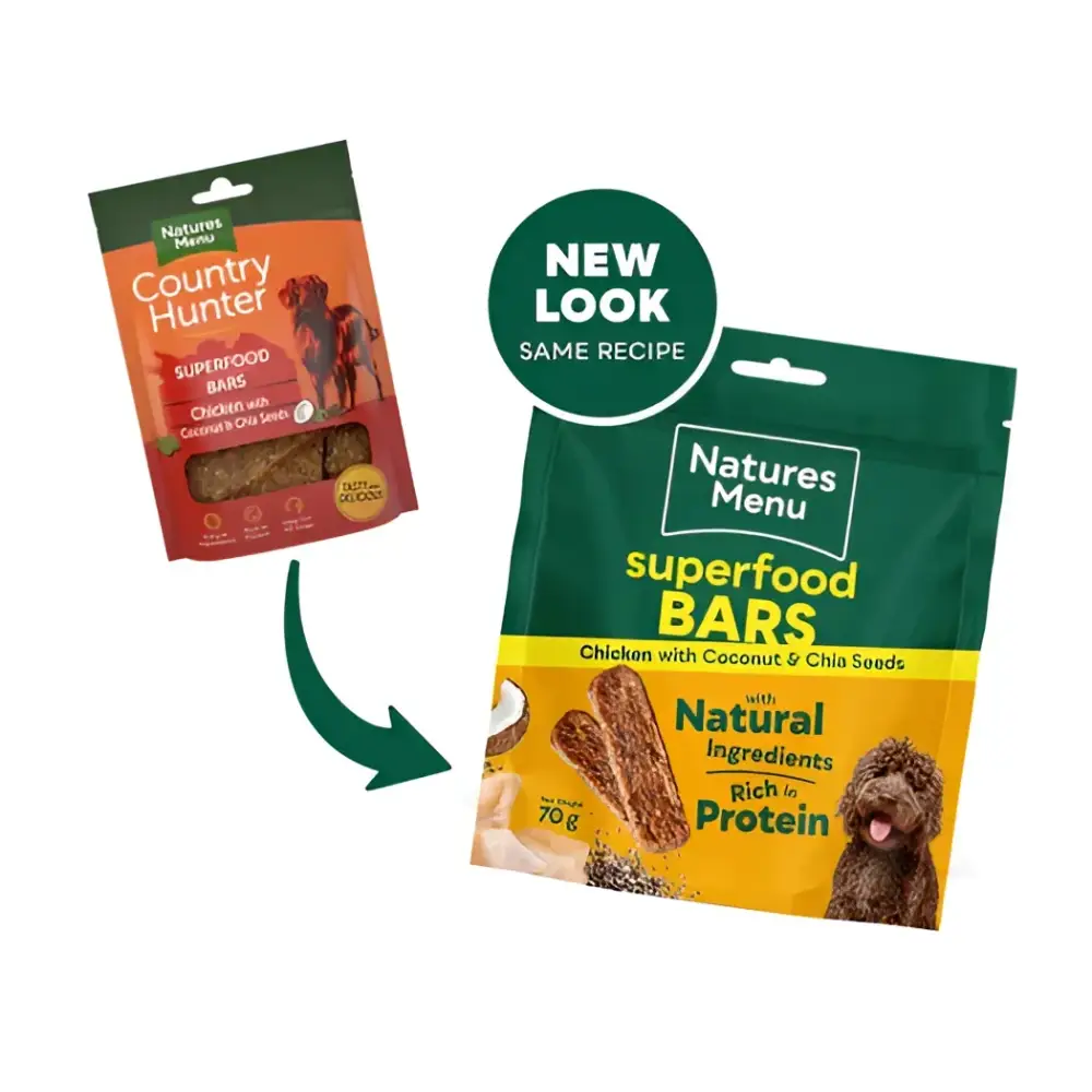 Natures Menu Country Hunter Superfood Bar with chicken, coconut, chia seeds, rich in protein