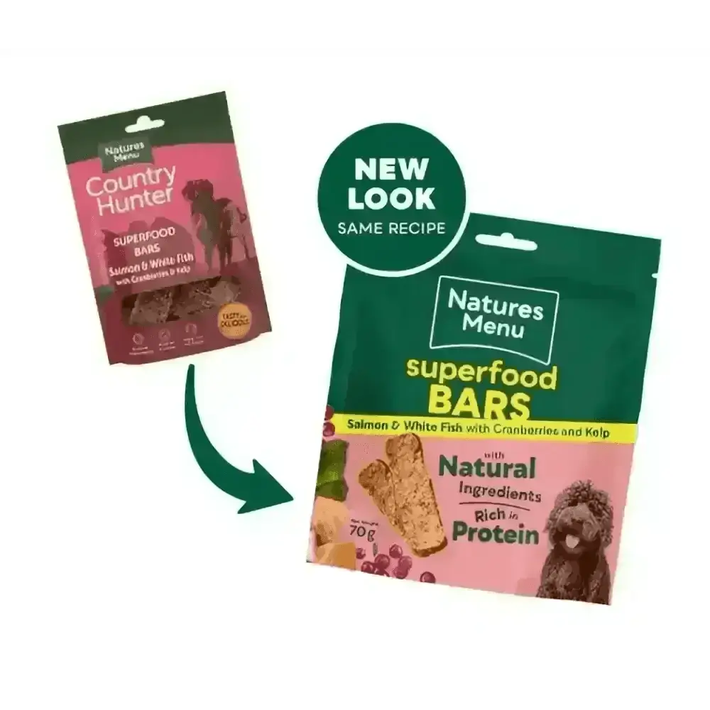 Natures Menu Country Hunter Superfood Bar with salmon, white fish, cranberries, kelp