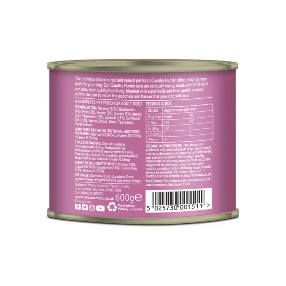 Natures Menu Country Hunter Wild Venison 600g Cat Food Can