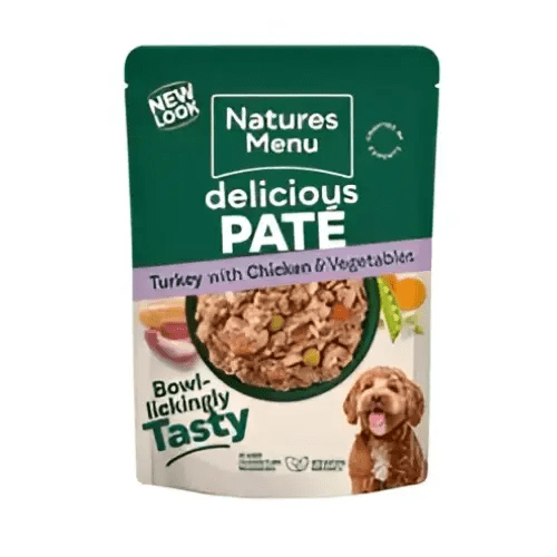 Natures Menu turkey chicken vegetable pate pouch multipack, gently cooked