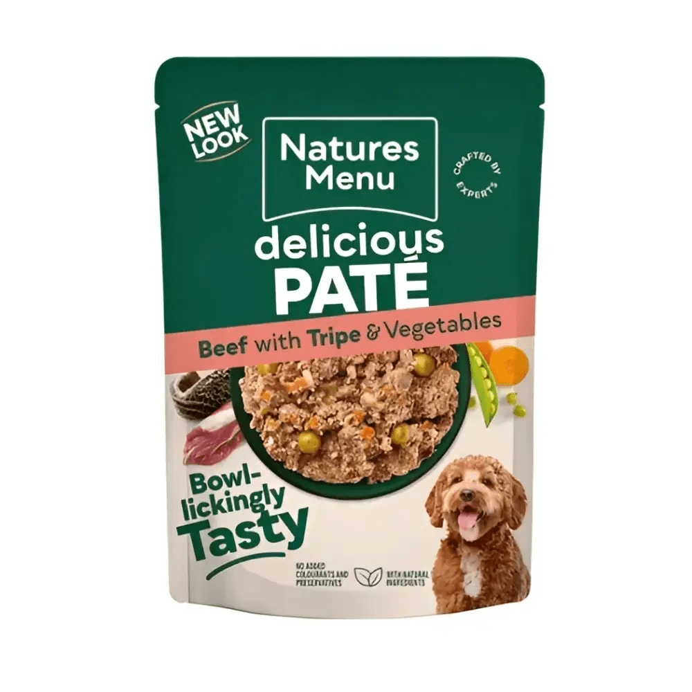 Natures Menu beef with tripe and vegetables pate dog food multipack, gently cooked with vitamin D3 200IU and calcium iodate
