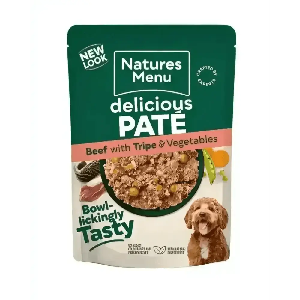 Natures Menu beef with tripe and vegetables pate dog food multipack, gently cooked with vitamin D3 200IU and calcium iodate