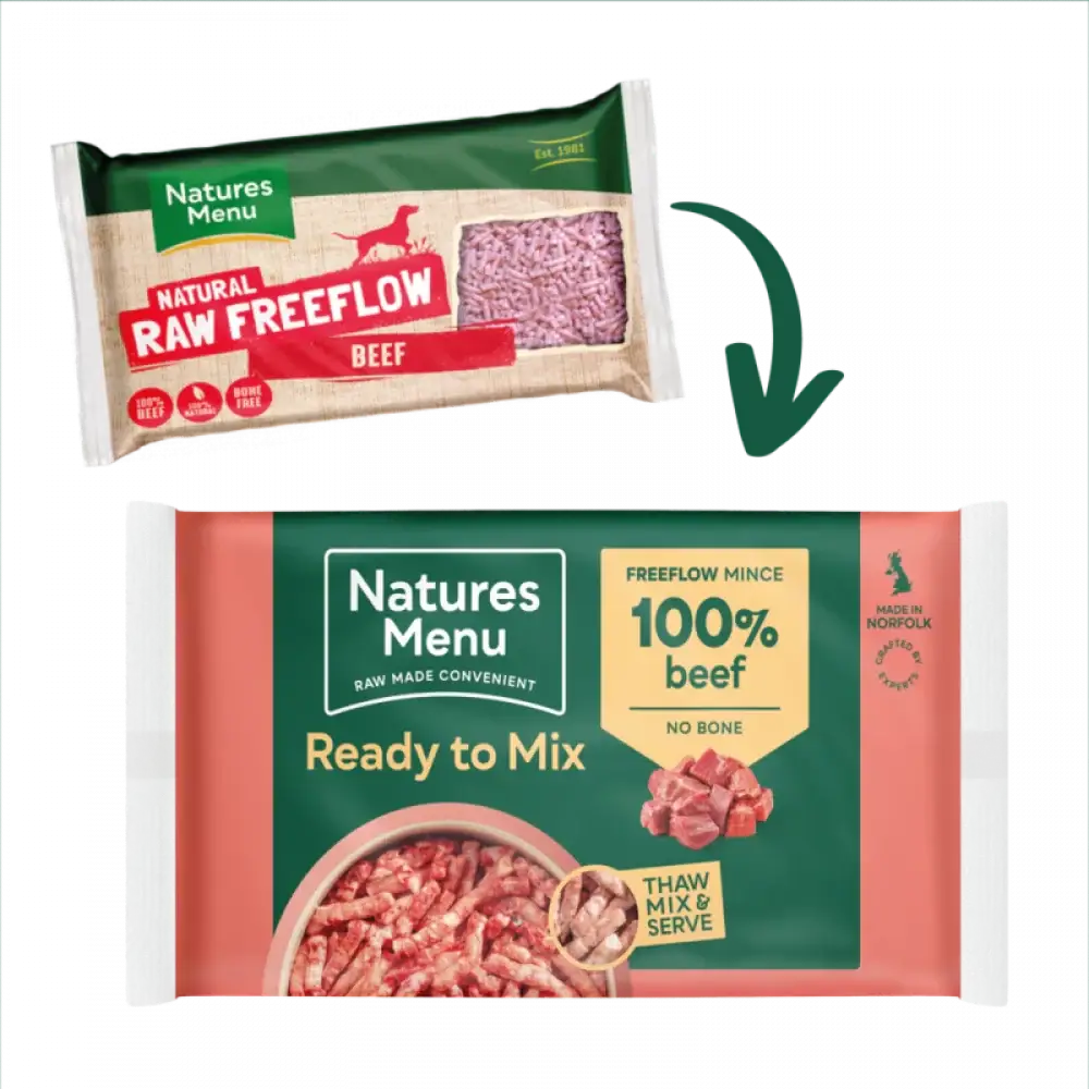 High quality mince beef in free-flowing frozen format from Natures Menu Freeflow Beef