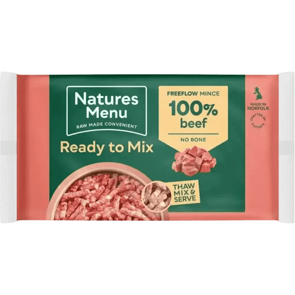 High quality mince beef package from Natures Menu Freeflow Beef in frozen format