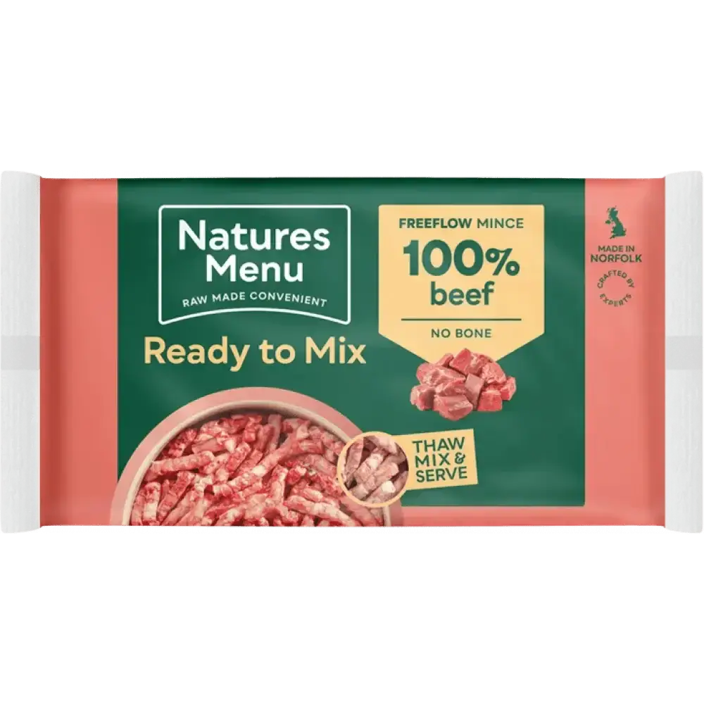 High quality mince beef package from Natures Menu Freeflow Beef in frozen format