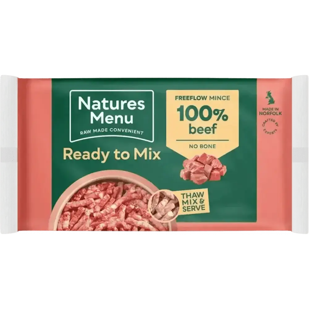 High quality mince beef package from Natures Menu Freeflow Beef in frozen format