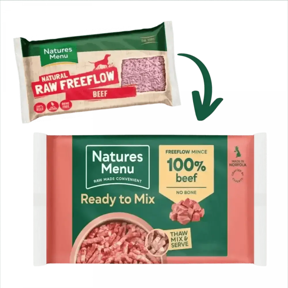 High quality mince beef in free-flowing frozen format from Natures Menu Freeflow Beef