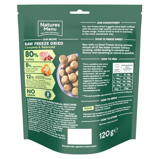 Natures Menu Freeze Dried Topper - 80/20 Turkey 120g - Natural Dry Dog Food