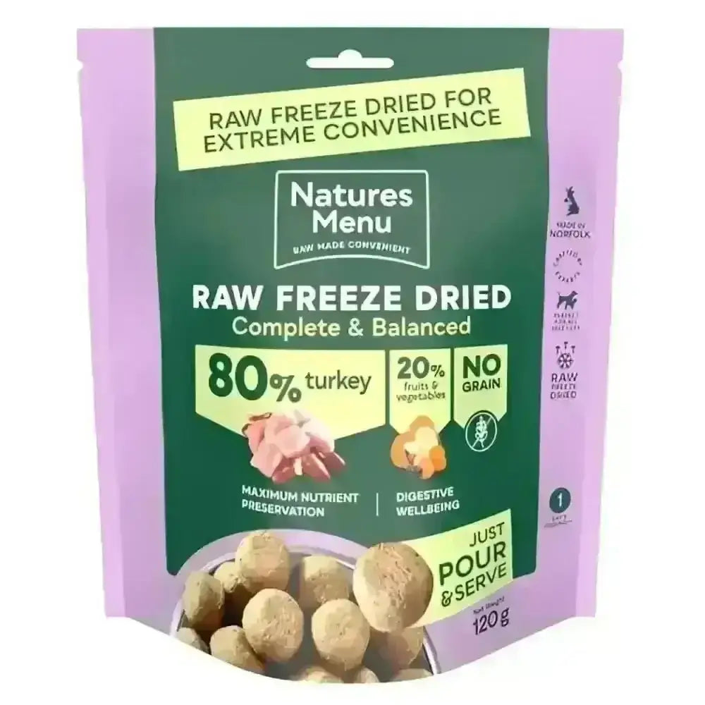 Natures Menu freeze dried 80/20 turkey dog food 120g pack