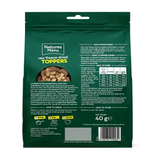 Natures Menu Freeze Dried Topper - Chicken 40g - Natural Dry Dog Food