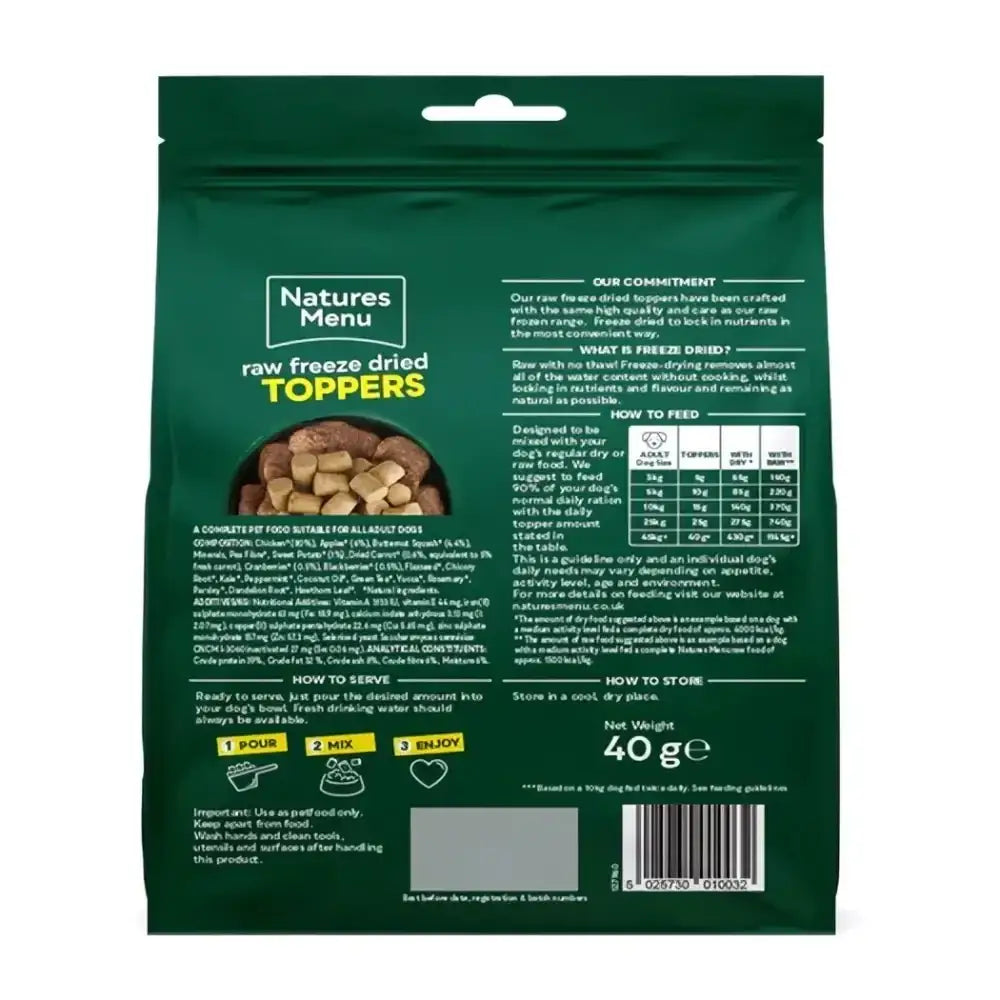 Natures Menu Freeze Dried Topper - Chicken 40g - Natural Dry Dog Food