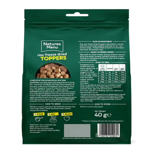 Natures Menu Freeze Dried Chunks - Lamb 40g - Natural Dry Dog Food