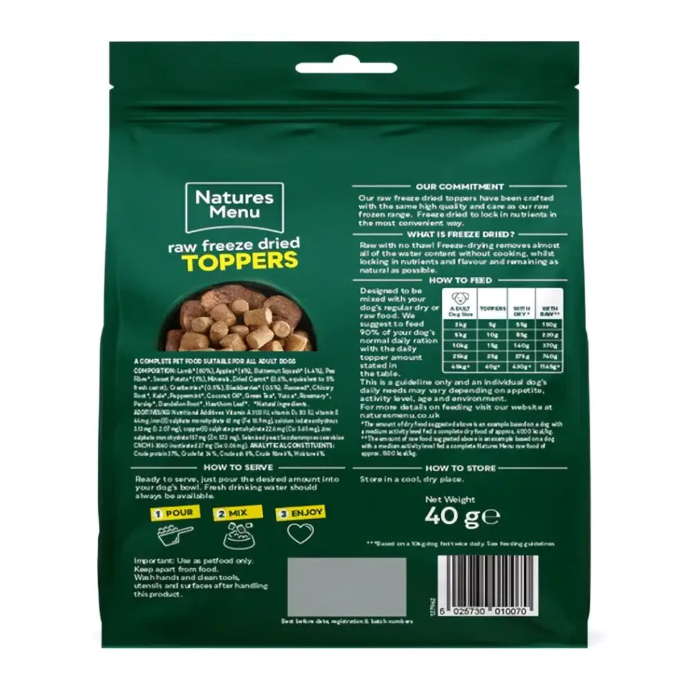 Natures Menu Freeze Dried Chunks - Lamb 40g - Natural Dry Dog Food
