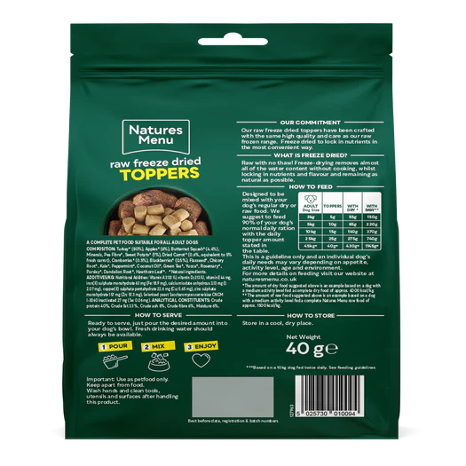Natures Menu Freeze Dried Topper - Turkey 40g - Natural Dry Dog Food
