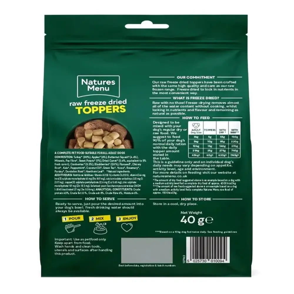 Natures Menu Freeze Dried Topper - Turkey 40g - Natural Dry Dog Food