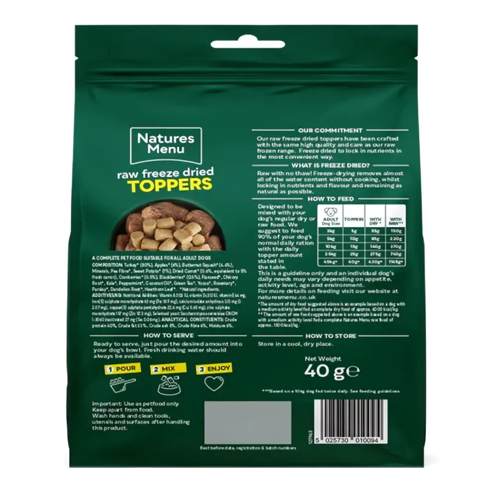 Natures Menu Freeze Dried Topper - Turkey 40g - Natural Dry Dog Food