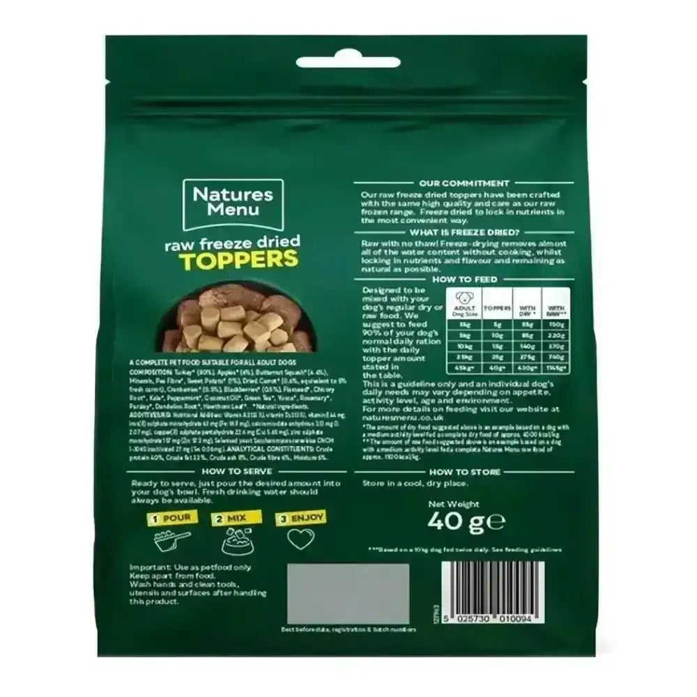 Natures Menu Freeze Dried Topper - Turkey 40g - Natural Dry Dog Food