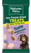 Natures Menu raw freeze dried treats packaging for dogs with a purple background and dog illustration.