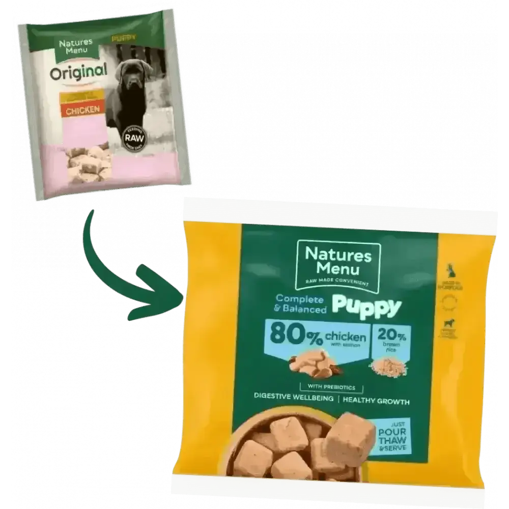 Natures Menu Puppy Chicken with Salmon and Brown Rice bag for puppies