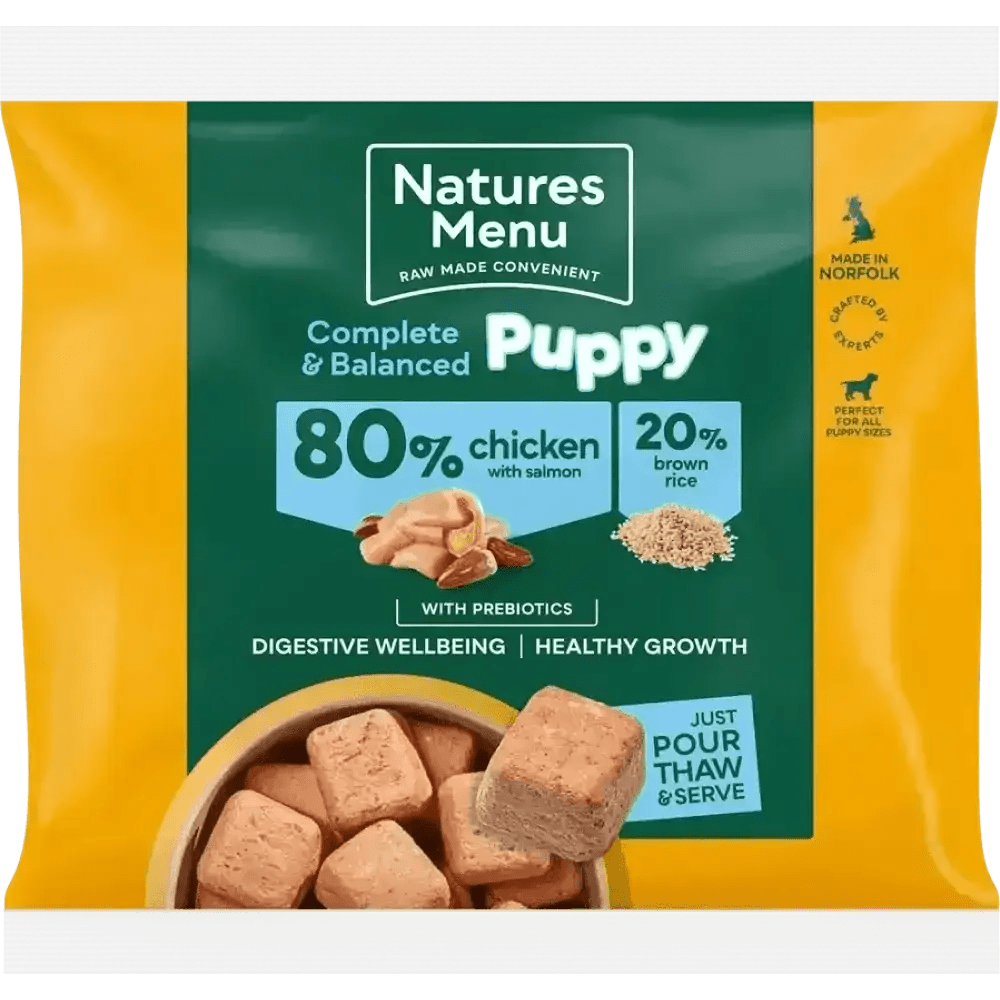 Natures Menu puppy chicken with salmon and brown rice pouch for puppies