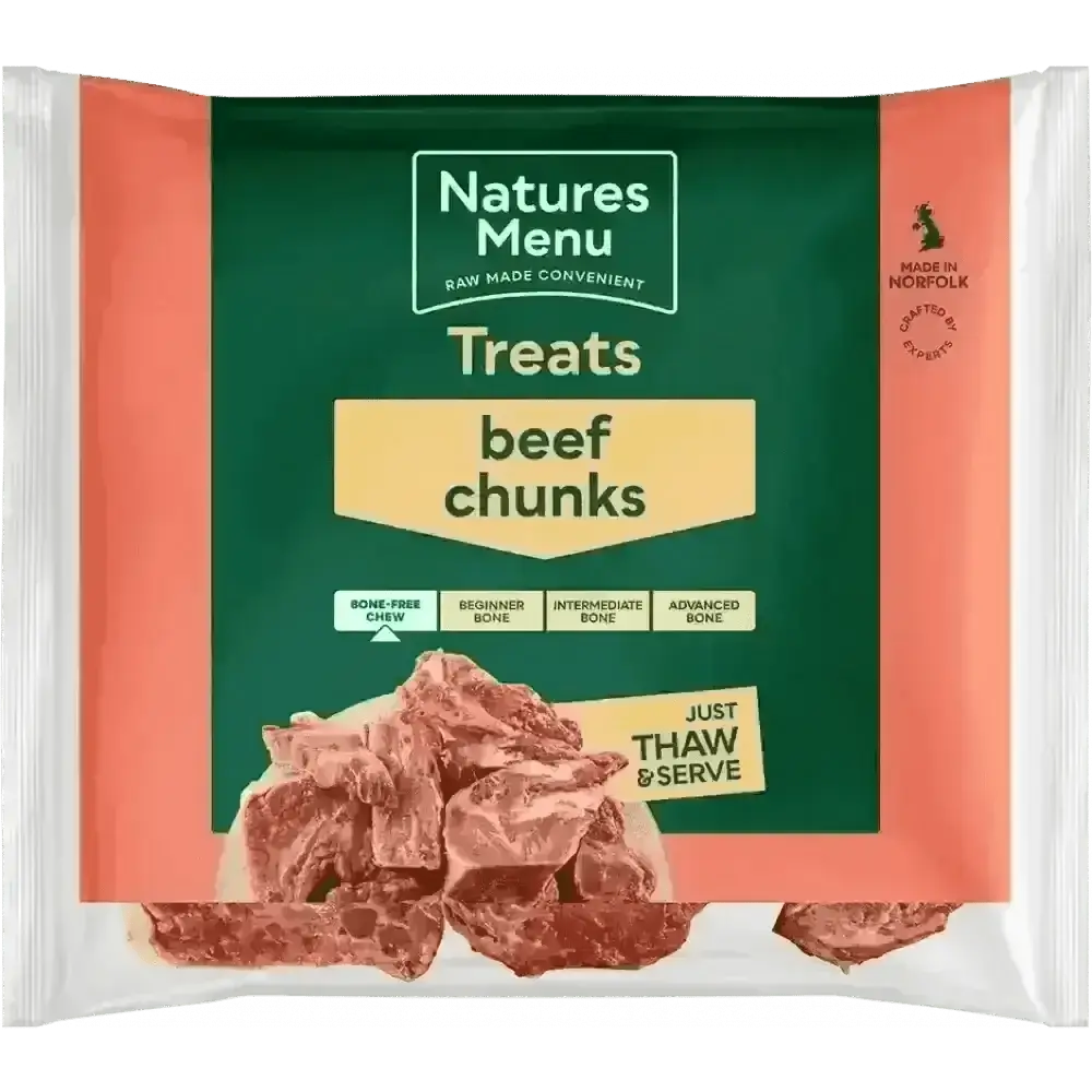 Natures Menu raw beef chunks ultimate chewing meat treat bag