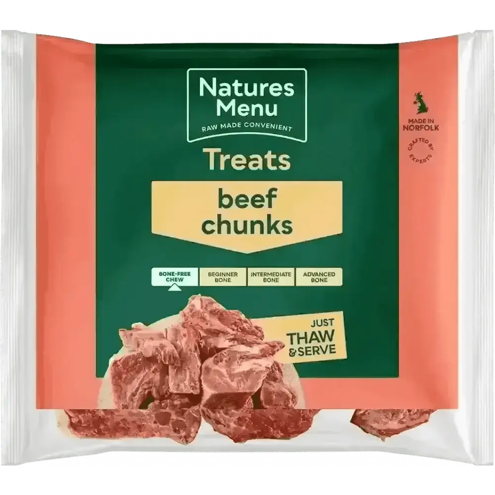 Natures Menu raw beef chunks ultimate chewing meat treat bag