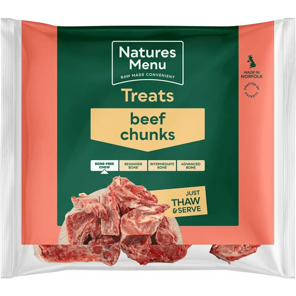Natures Menu raw beef chunks ultimate chewing meat treat bag