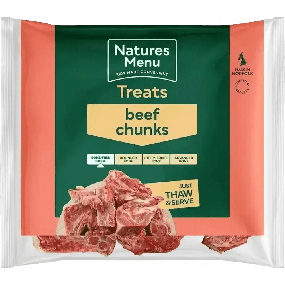 Natures Menu raw beef chunks ultimate chewing meat treat bag