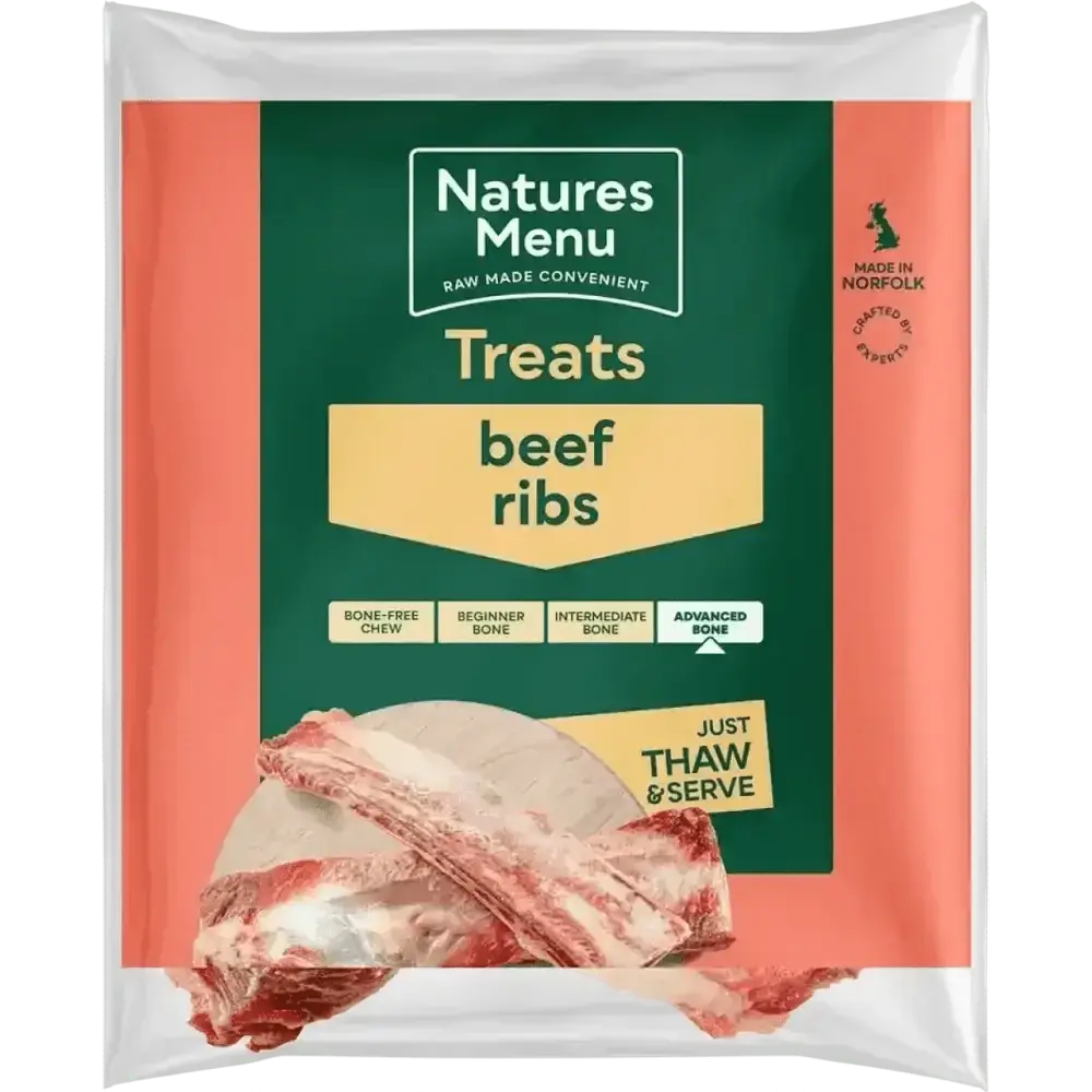 Natures Menu raw beef ribs dog treat bag for adult dogs