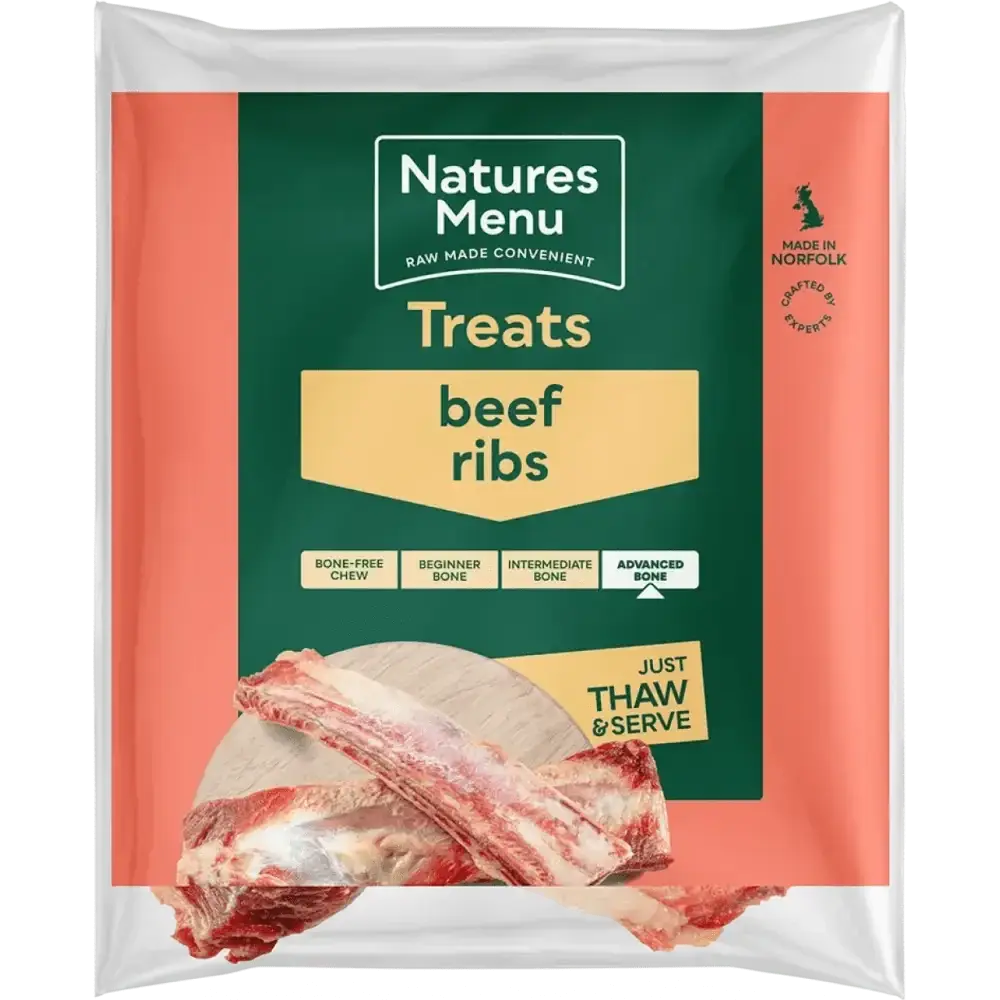 Natures Menu raw beef ribs dog treat bag for adult dogs